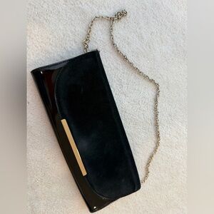Aldo Patent Leather and Suede Black Clutch with Gold Chain